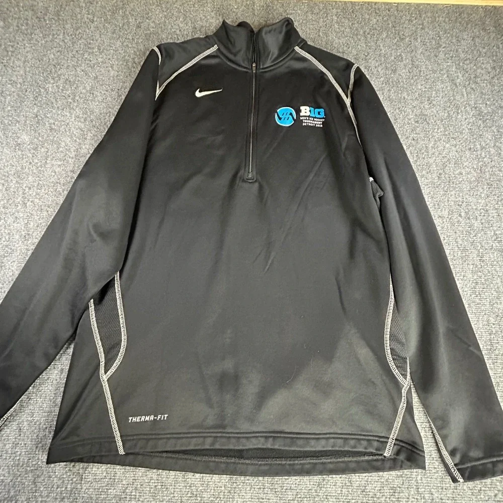 Nike Therma-FIT Mens Large 1/4 Zip Big Ten Hockey Tournament Detroit 2015 Black